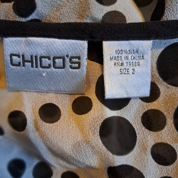 Chicos 100%silk semi-sheer polka-dot blouse size large - Picture 3 of 9